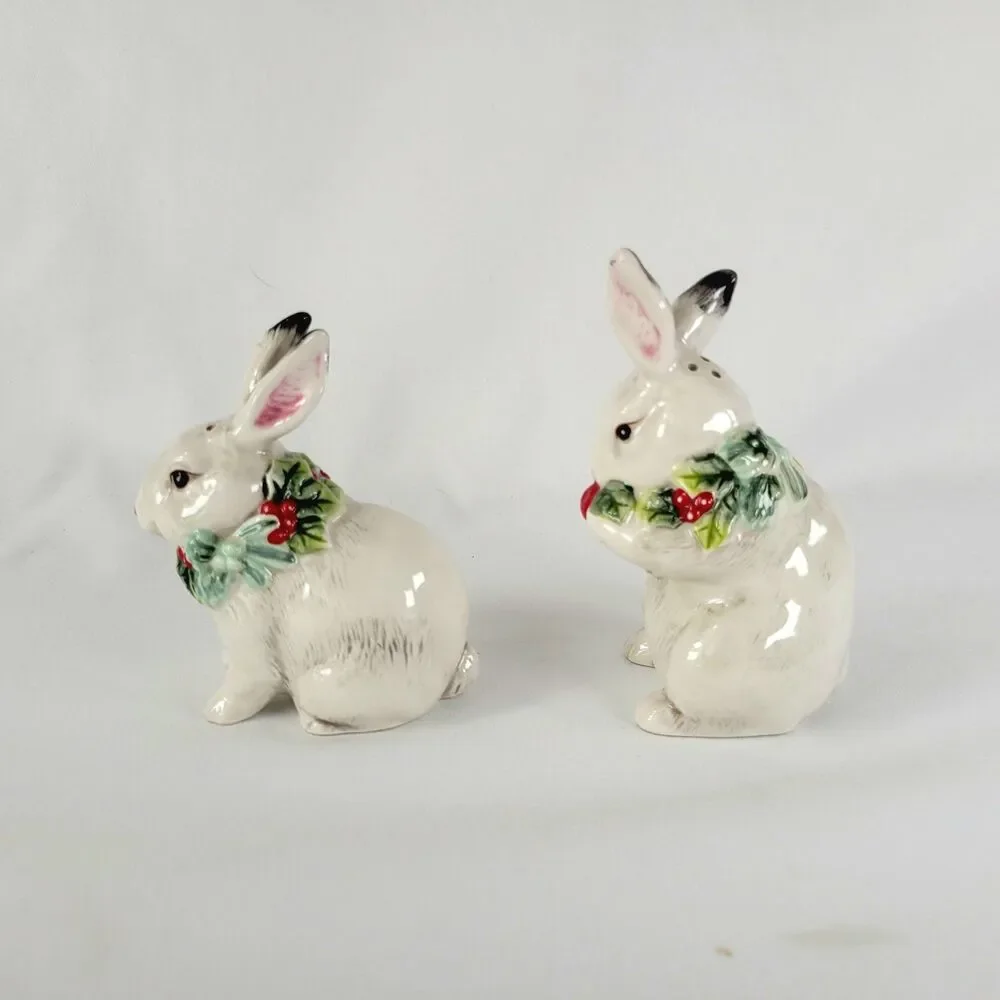 Fitz and Floyd Town & Country Bunny Rabbit Salt & Pepper Cottagecore Christmas